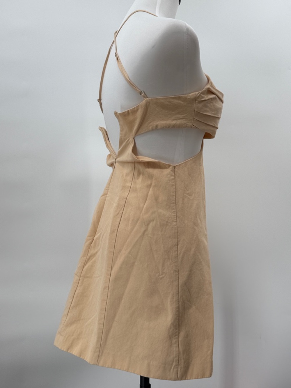 Zara Light Yellow Cut Out Linen Blend Dress - Picture 7 of 9